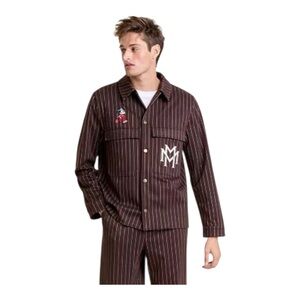 Men's Mickey Mouse Pinstripe Button Front Shirt Jacket sz L